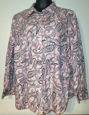 #ad Chaps Women#x27;s Plus Size Button Down Shirt Blouse 2X Pink Paisley