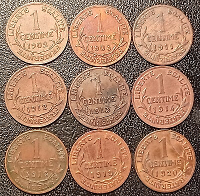 #ad France Set Of x9 1 centime Daniel Dupuis Of 1902 To 1920