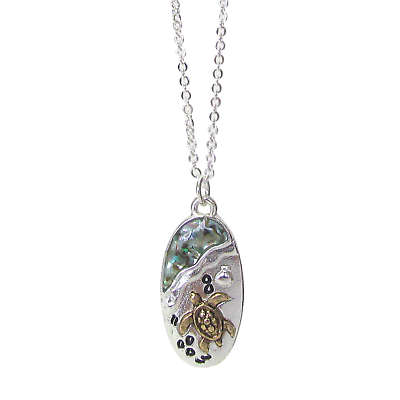 #ad Turtle Abalone Pendant Necklace Sterling Silver $13.94