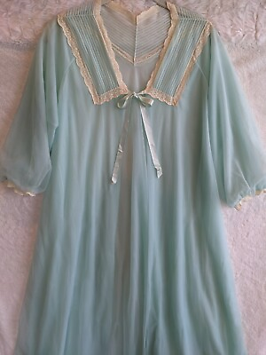 #ad Vintage Kayser Double Nylon Tricot Peignoir Robe 1960s lingerie Lace M