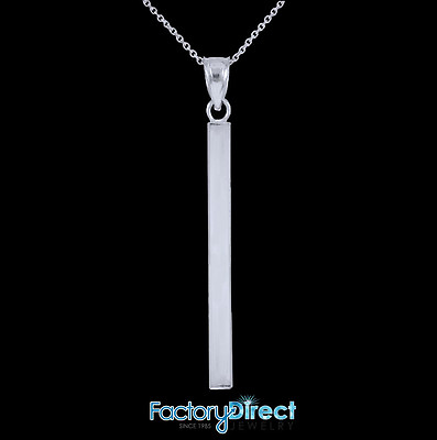 #ad 10k 14K Solid White Gold Straight Vertical Bar Necklace.