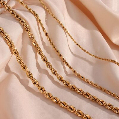 #ad Twist Rope Chain Necklace Gold Color Chains Tarnish Free Jewelry Women Necklaces