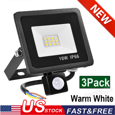 #ad 3X 10W PIR Motion Sensor LED Flood Light Outdoor Security lighting Warm White