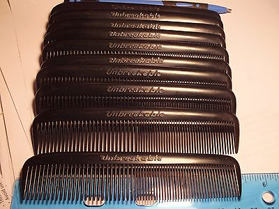 #ad 10 UNBREAKABLE 5 3 8quot; black EXTRA HEAVY DUTY plastic mens pocket combs hair USA