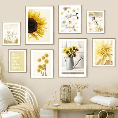 #ad Sunflower Wall Art Canvas Painting Orchid Butterfly Beige Nordic Posters Room De