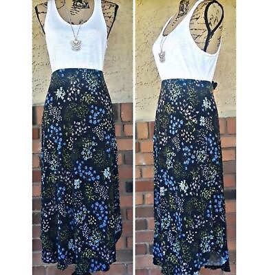 #ad J. Jill Midi Navy Blue Floral Leaf Print Mature Modest Stretchy Knit Midi Skirt