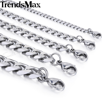 #ad 18 36quot; MENS Stainless Steel Silver Chain Necklace 3 5 7 9 11mm Curb Cuban Link