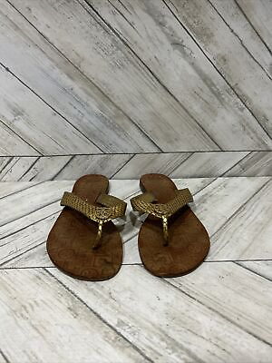 #ad Tory Burch Thora Women Brown Gold Leather Thong Sandals Flip Flops Size 7M $49.77