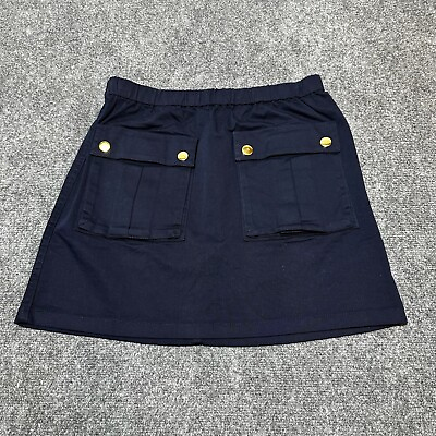 #ad J Crew Skirt Womens Medium Blue Cotton Blend Pull On Flap Pockets Casual