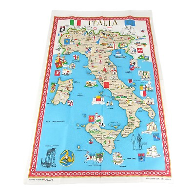 #ad Vintage Made in Italy Italia Tea Dish Towel Map Sights 100% Cotton Monveni R
