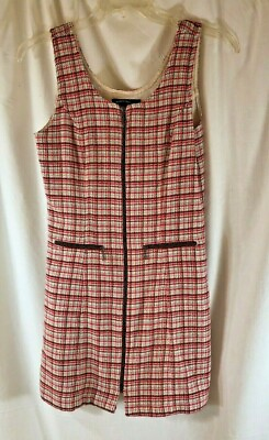 #ad American Eagle Womens Junior size 4 Sleeveless Dress Brown Pink Check Full Zip