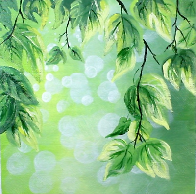 #ad Original Acrylic Painting on Canvas Green Leaves Wall Decor