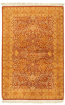 #ad Traditional Hand Knotted Bordered Carpet 4#x27;1quot; x 6#x27;4quot; Wool Area Rug