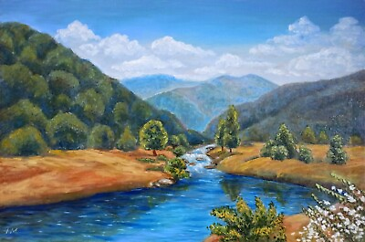#ad Landscape Oil painting on canvas Mountain River Lake National Park Art 40x60cm $230.00