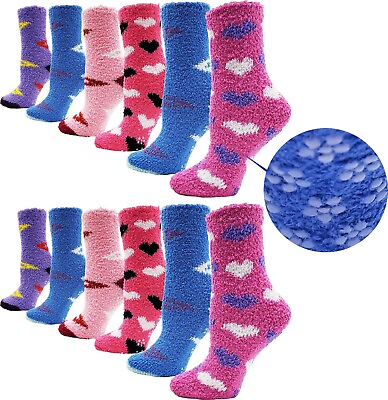 #ad 12 Pairs Fuzzy Slipper Socks Soft Fluffy Cozy Non Skid Gripper Soles for Women