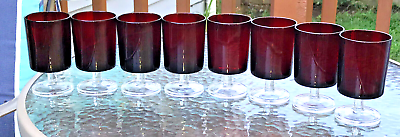 #ad Lot of 8 Vintage Luminarc France Red Ruby Stemware WIne Brandy Glass 6 OZ