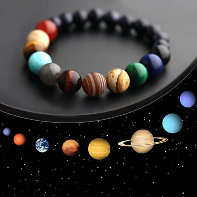 #ad Natural Stone Eight Planets Beads Bracelet Universe Yoga Chakra Solar Bracelet