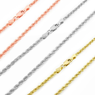 #ad 14K Rose White or Yellow Gold Italian 2.5mm Rope Chain Pendant Necklace 14quot; 30quot;