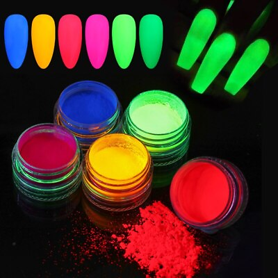 #ad 6PCS Neon Pigment Powder Nail Fluorescent Gradient Glitter Summer Shinny Dust