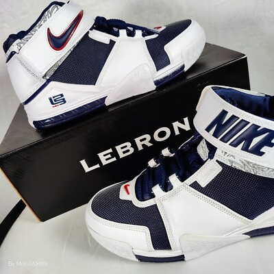 #ad Lebron Zoom 2 USA Mens US 13 Navy Blue White Nike Air Retro Lifestyle Basketball