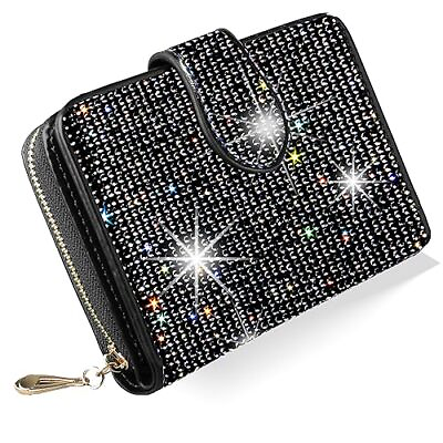 #ad Bling Rhinestone Small Womens Wallet Girls Clutch Artificial Bling Black