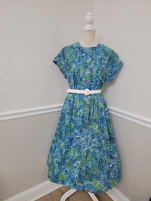 #ad Vintage#x27;60s Tea Party Floral Rockabilly Dress Day Dress Knee Length Pleated $32.00