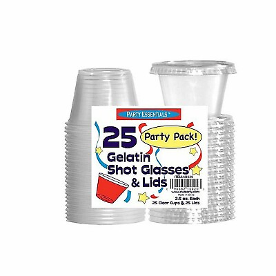#ad Party Essentials 2.5 Oz. Jello Shot Glasses w Lids Clear 25Ct