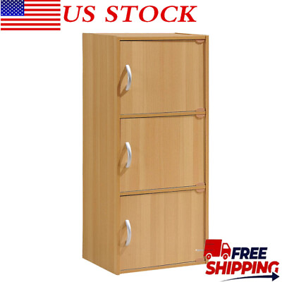 #ad 3 Shelf 3 Door Multi Purpose Storage Cabinet Pantry Cupboard Organizer Bookcase