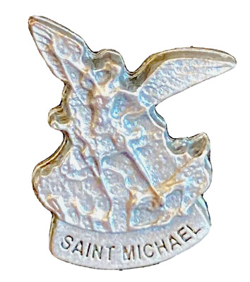 #ad Vintage Catholic Saint St Michael Silver Tone Medal Pin