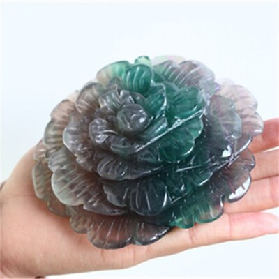 #ad 520g Natural Carved Fluorite Flower Reiki Crystal Decor Mineral Specimen Gift