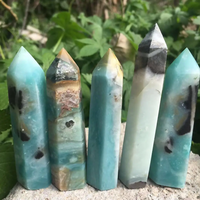 #ad Calcite Caribbean Tower Crystal Blue Point Obelisk Healing Stone Wand Natural