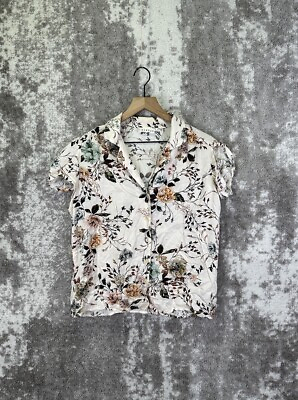#ad Lacausa Top Small Women Anthropologie Rose Thorn Button Front Shirt Short Sleeve