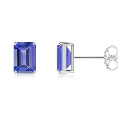 #ad Sterling Silver Genuine Tanzanite Emerald Cut Gemstone 4.00CT Women#x27;s Earrings