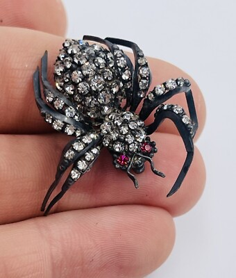 #ad Antique Paste Rhinestone Spider Costume Pin
