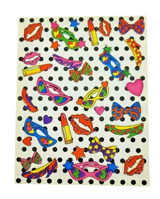 #ad Vintage Lisa Frank Sticker Sheet Lipstick Sunglasses Heels Lips S125 1990s 4.5x6
