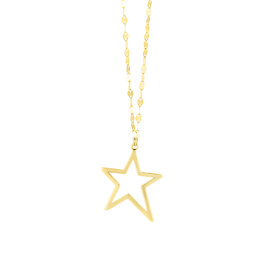 #ad Polished Open Star with Mirrored Chain Necklace Real 14K Yellow Gold 18quot;