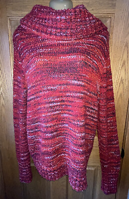 #ad Keren Hart Women#x27;s Large Acrylic Sweater Red Speckled Turtleneck Cowl Pullover