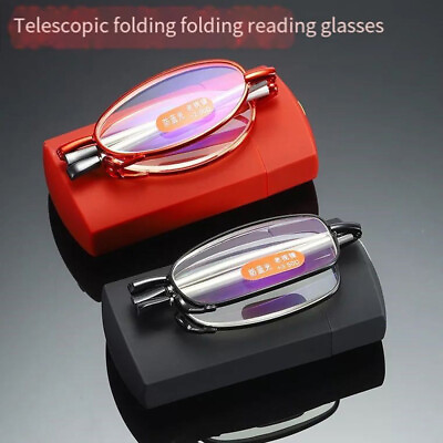 #ad Retro Folding Far Sight Presbyopia Glasses Portable Reading Glasses with Case CA