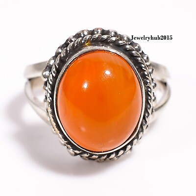 #ad Carnelian Gemstone Ring 925 Sterling Silver Beautiful Stone Color All Size MO*