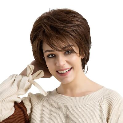 #ad Women Real Short Straight Layered Brown Hairpieces