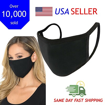 #ad 10 Pack Soft Cotton Face Black Mask Reusable amp; Washable Unisex Double Layer $12.99