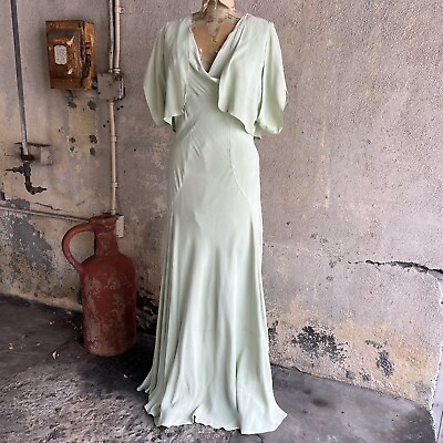 #ad Vintage 1930s Minty Green Crepe Rayon Dress amp; Jacket Bias Cut Maxi Art Deco