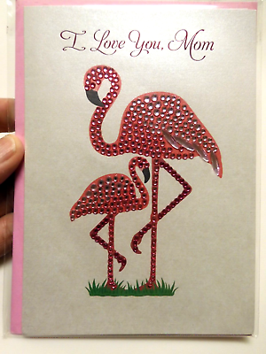 #ad 1 Papyrus Card High Quality Mother#x27;s Day Jeweled Pink Flamingos Thank You Mom