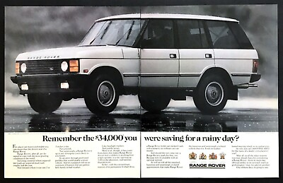 #ad 1988 Land Rover Range Rover SUV in Rainy Day photo 2 page vintage print ad