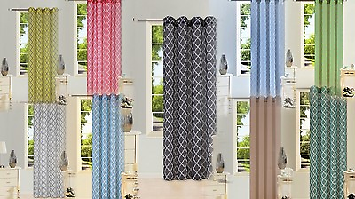 #ad 2PC GEOMETRIC 2 COLOR PRINTED VOILE SHEER 8 GROMMETS WINDOW CURTAIN PANELS S38