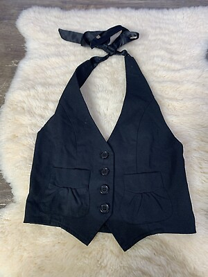 #ad Vintage 1990’s Stiletto Halter Vest Top Women’s Small Black Clibwear Goth