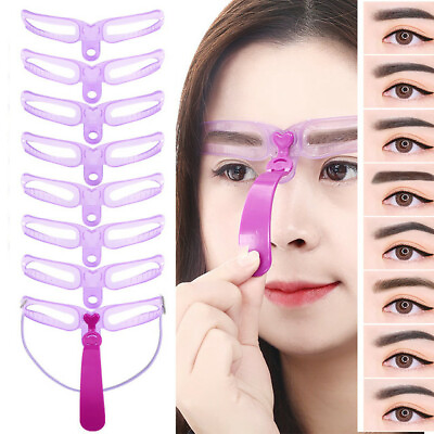 #ad 8 Styles Eyebrow Shaping Stencils Grooming Shaper Reusable Template Makeup Tool
