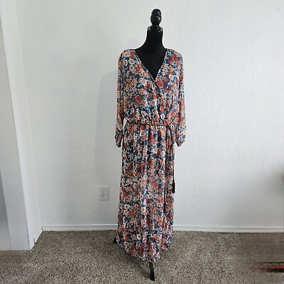 #ad NEW LOOK Chiffon Maxi Dress Size 1X Plus Size Floral Long Sleeve NWT Spring