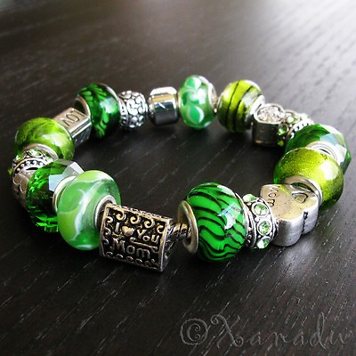 #ad Mom Loves Green European Charm Bracelet Mom Mothers Day Jewelry Gift Idea