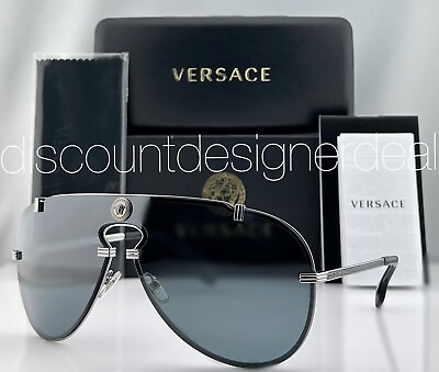 #ad Versace Aviator Shield Sunglasses VE2243 10016G Gunmetal Frame Silver Mirrored